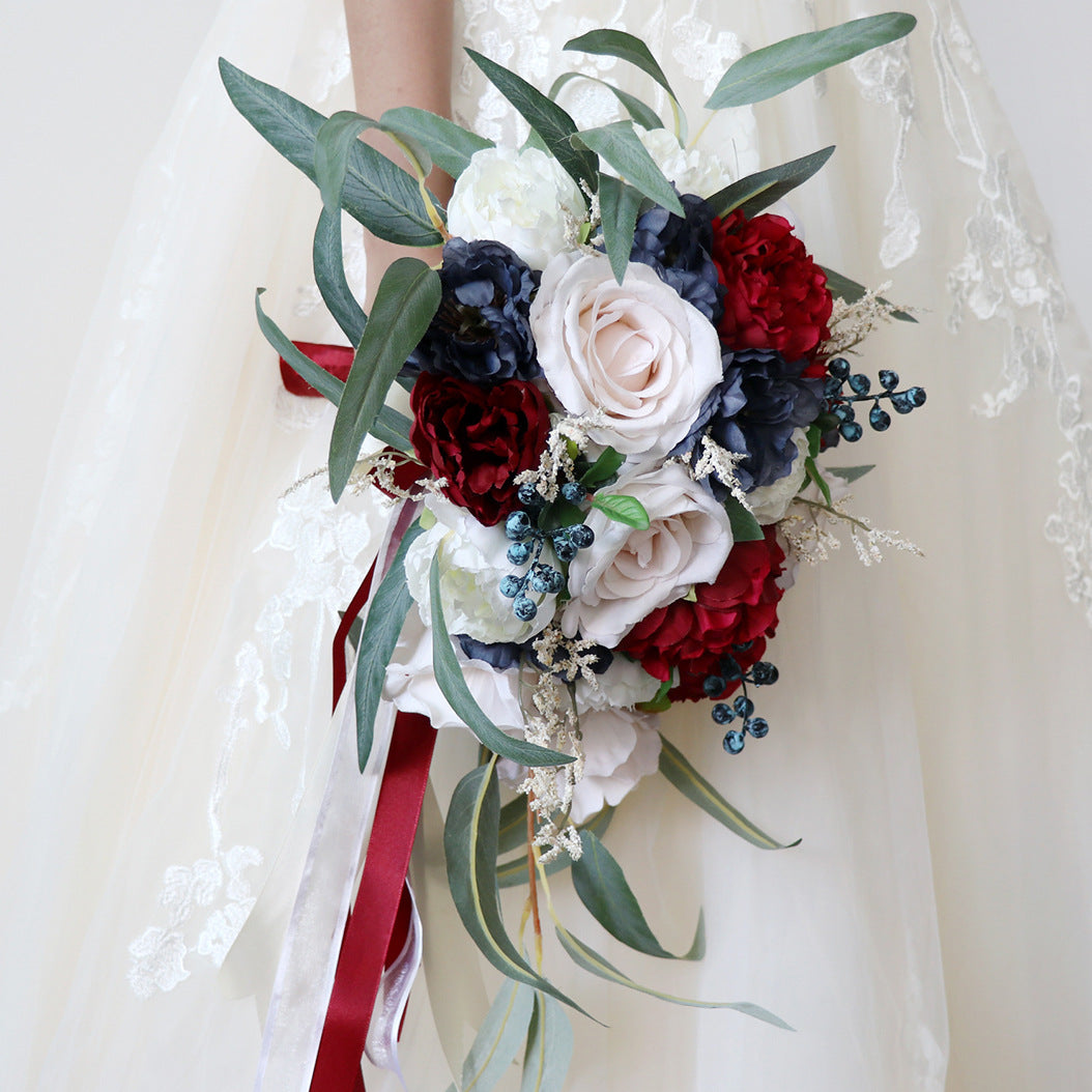 Cascade Bridal Bouquet in White Red for Wedding Party Proposal