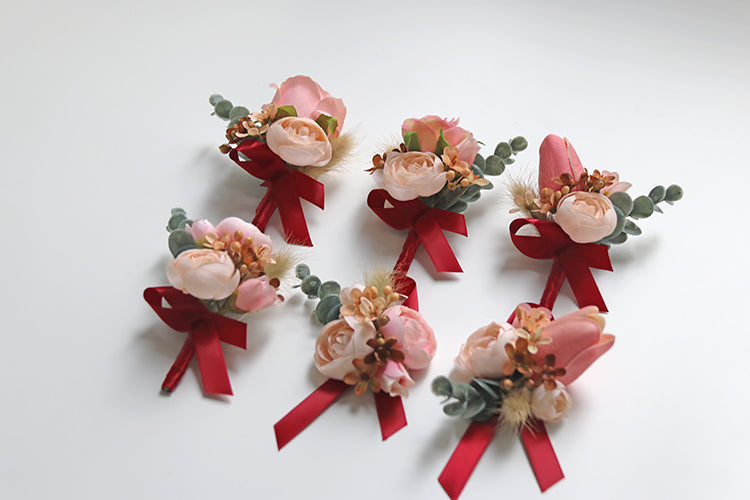 Wrist Flower Corsages Pink Champagne Series for Wedding Party Proposal Decor