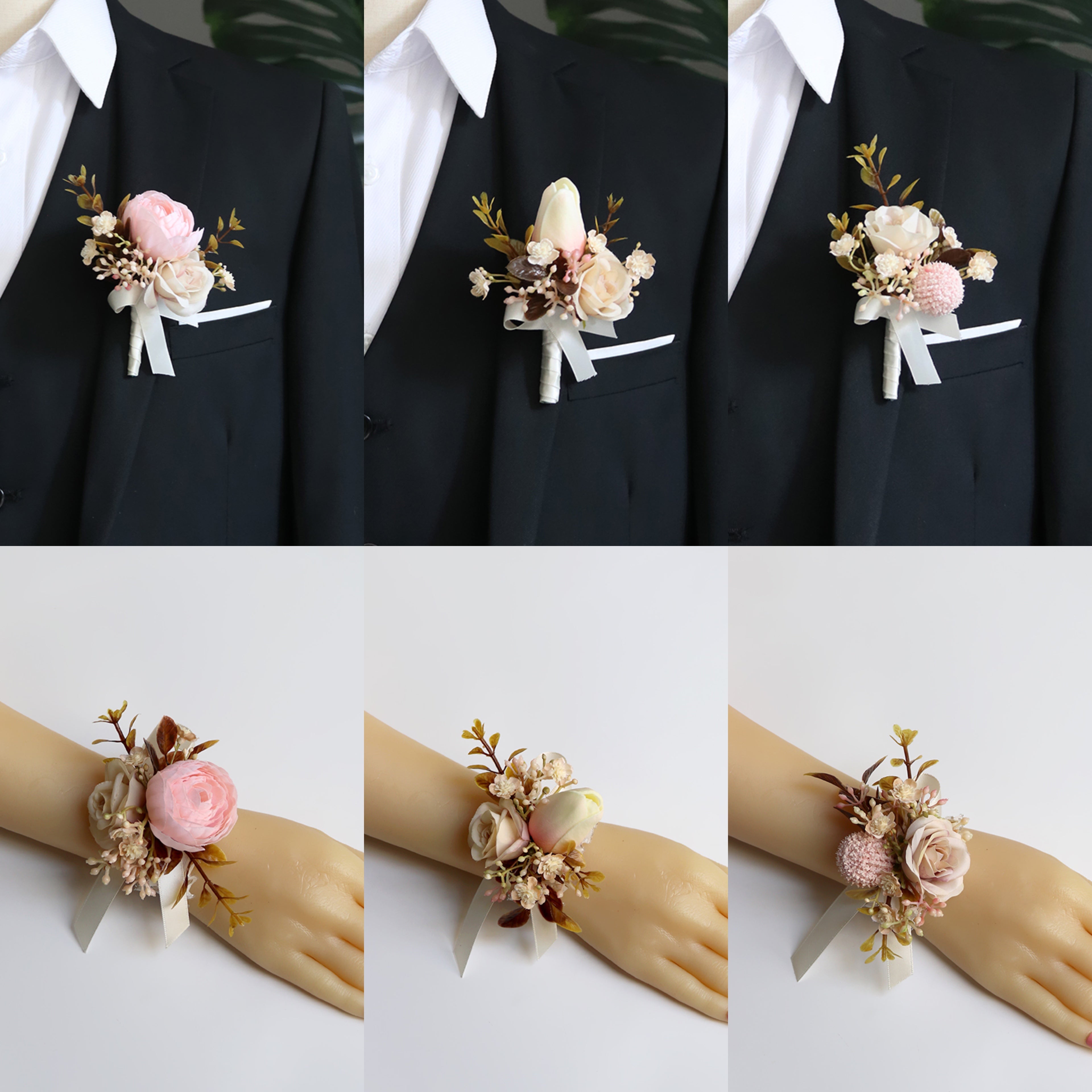 Wrist Flower Corsages Brown Series for Wedding Party Proposal Decor