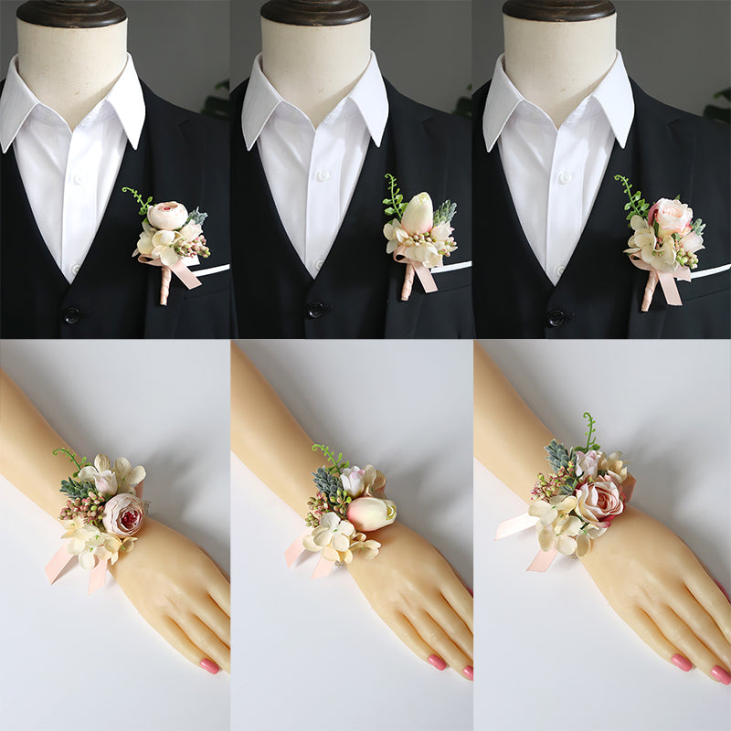Wrist Flower Corsages Champagne Series for Wedding Party Proposal Decor