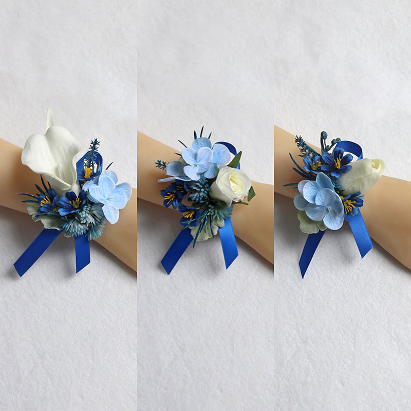 Wrist Flower Corsages Blue White Series for Wedding Party Proposal Decor