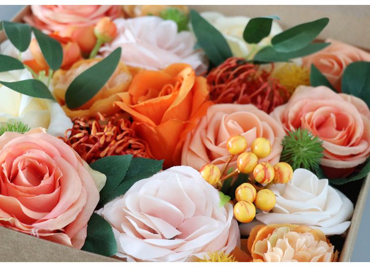 Flower Box Orange Roses Silk Flower for Wedding Party Decor Proposal