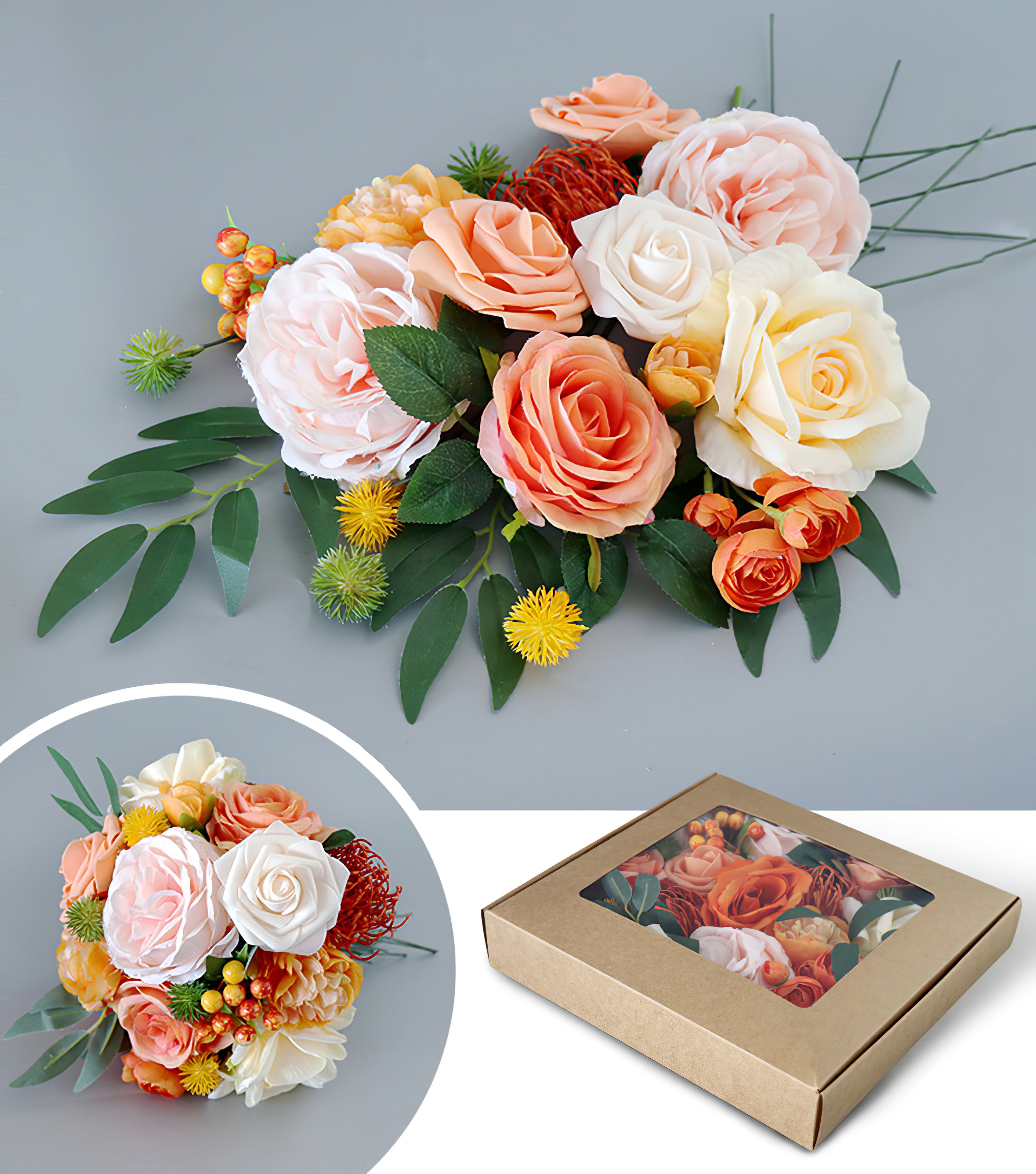 Flower Box Orange Roses Silk Flower for Wedding Party Decor Proposal