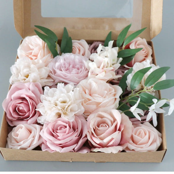 Flower Box Champagne Pink Roses Silk Flower for Wedding Party Decor Proposal - KetieStory