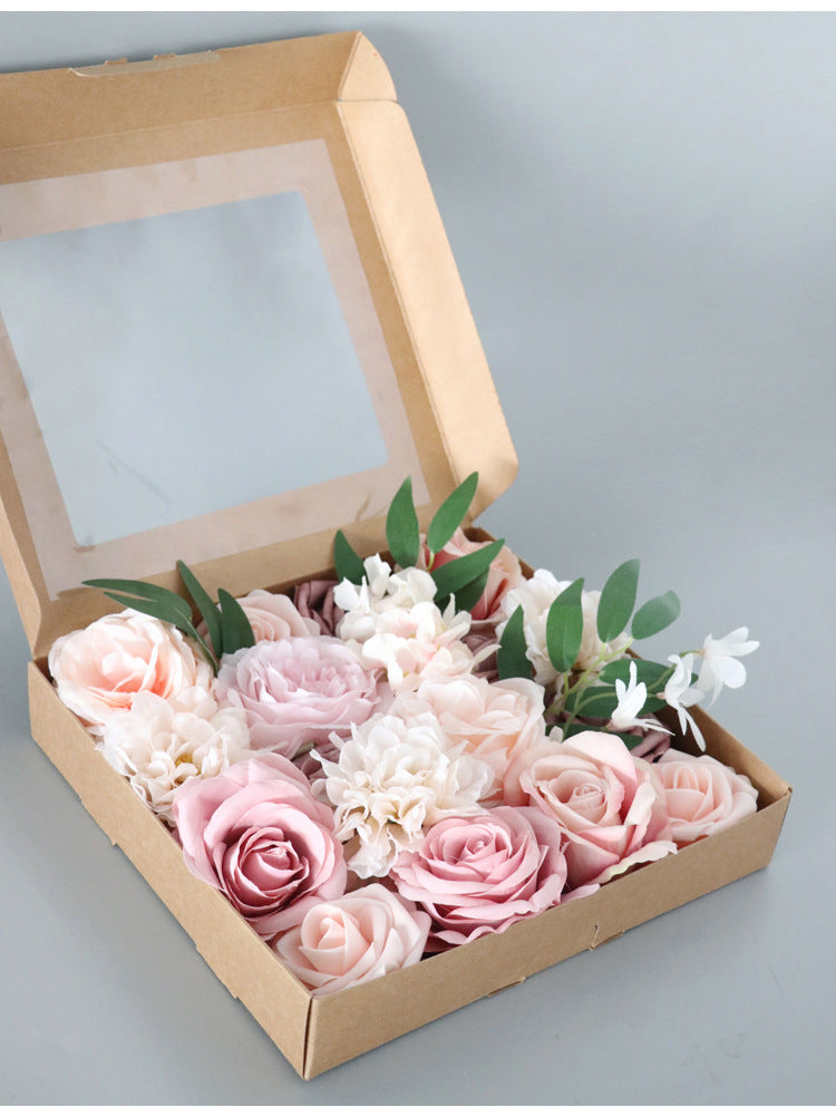 Flower Box Champagne Pink Roses Silk Flower for Wedding Party Decor Proposal