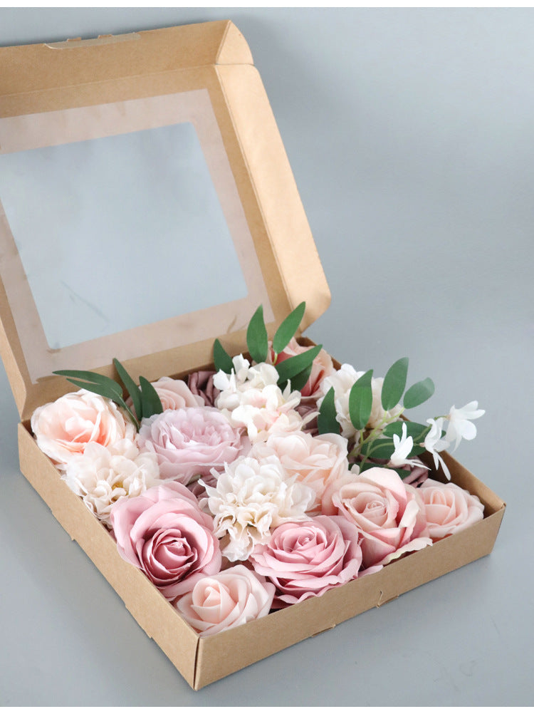 Flower Box Champagne Pink Roses Silk Flower for Wedding Party Decor Proposal - KetieStory