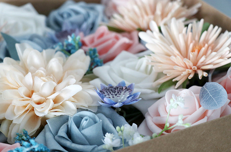 Flower Box Pink Blue Silk Flower for Wedding Party Decor Proposal - KetieStory