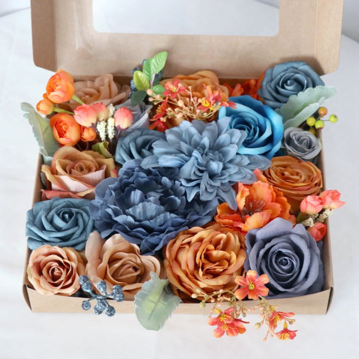 Blue Orange Roses Flower Box Silk Flower for Wedding Party Decor Proposal - KetieStory