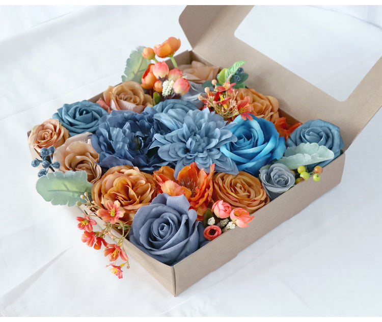 Blue Orange Roses Flower Box Silk Flower for Wedding Party Decor Proposal - KetieStory