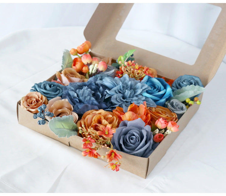 Blue Orange Roses Flower Box Silk Flower for Wedding Party Decor Proposal - KetieStory