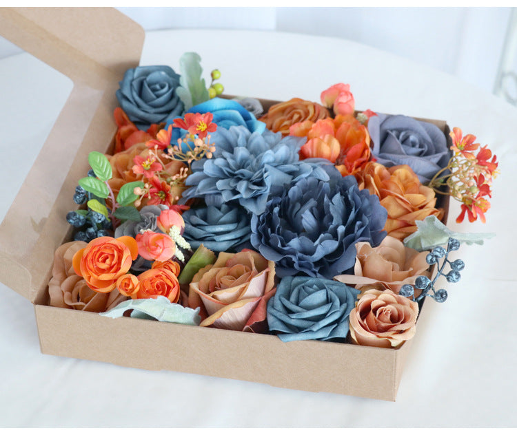 Blue Orange Roses Flower Box Silk Flower for Wedding Party Decor Proposal - KetieStory