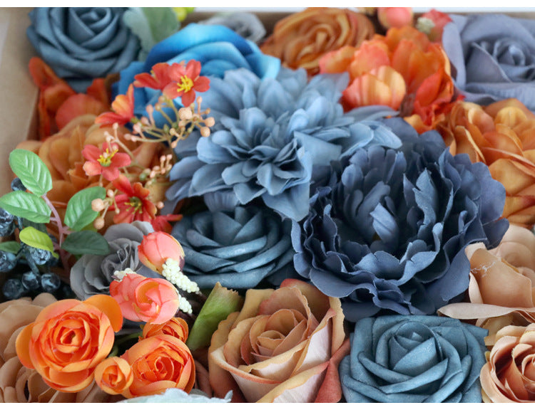 Blue Orange Roses Flower Box Silk Flower for Wedding Party Decor Proposal
