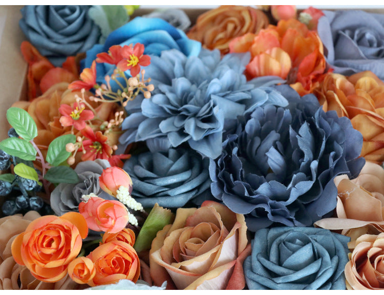 Blue Orange Roses Flower Box Silk Flower for Wedding Party Decor Proposal - KetieStory