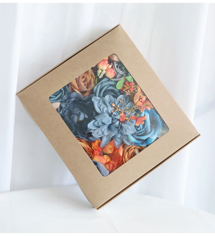 Blue Orange Roses Flower Box Silk Flower for Wedding Party Decor Proposal - KetieStory