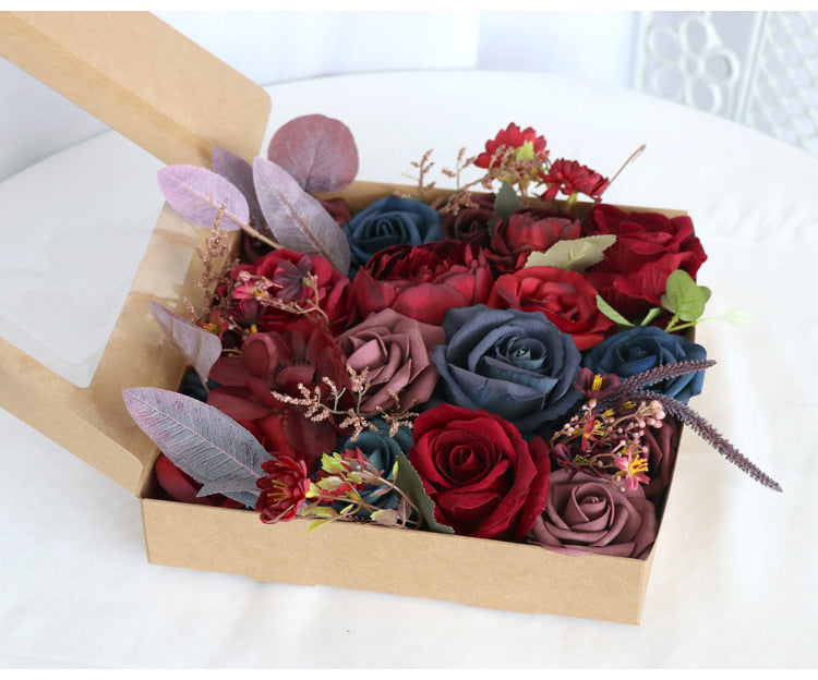 Red Blue Flower Box Silk Flower for Wedding Party Decor Proposal
