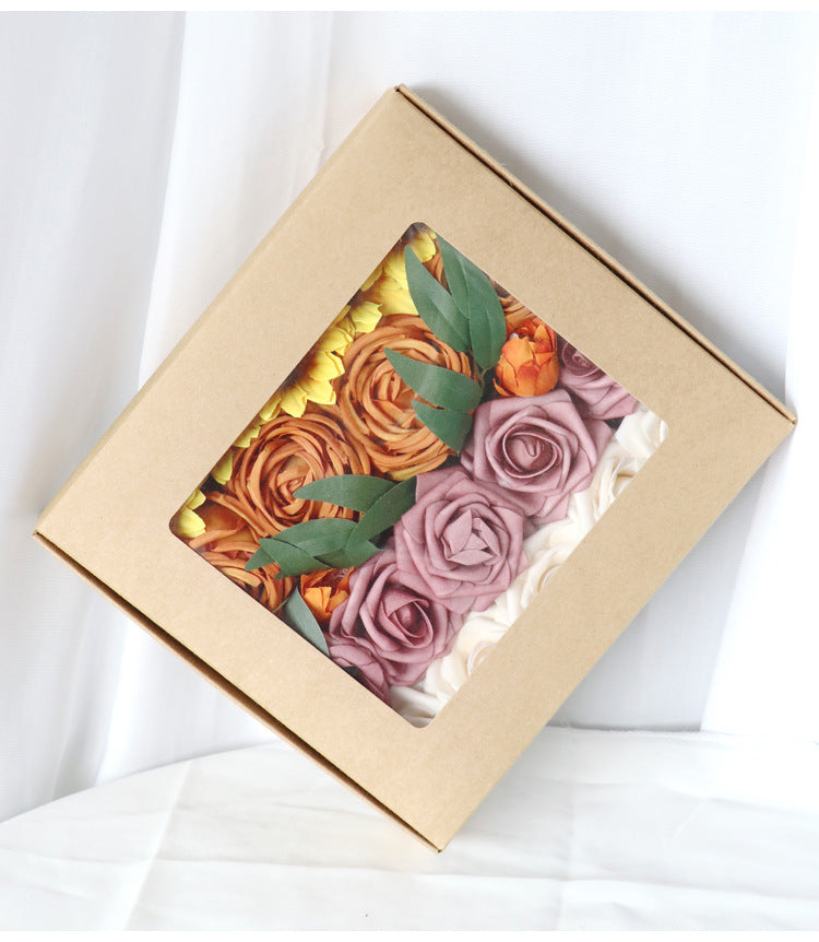 Sunflower Roses Flower Box Silk Flower for Wedding Party Decor Proposal