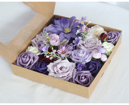 Flower Box Purple Roses Silk Flower for Wedding Party Decor Proposal - KetieStory