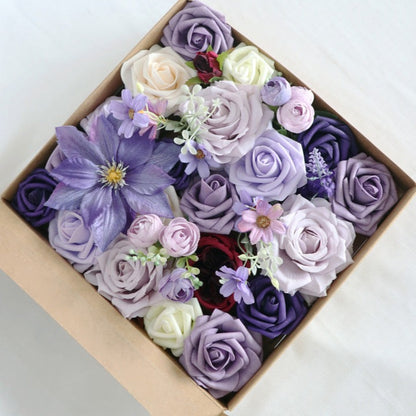 Flower Box Purple Roses Silk Flower for Wedding Party Decor Proposal - KetieStory