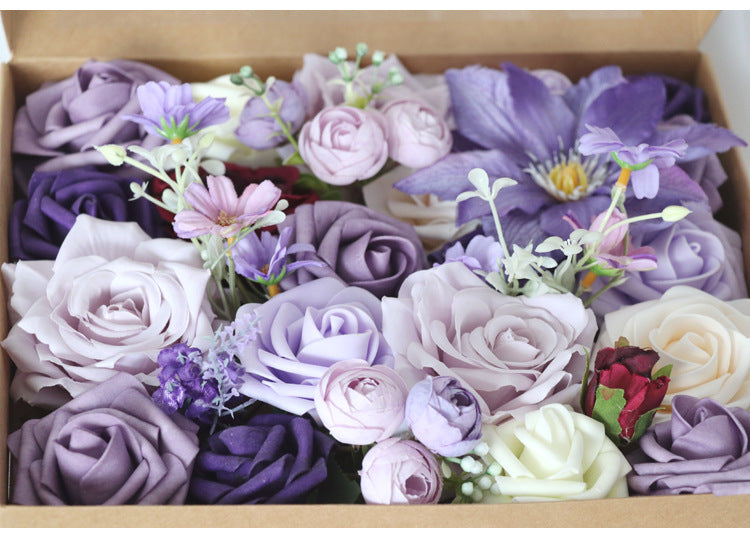 Flower Box Purple Roses Silk Flower for Wedding Party Decor Proposal - KetieStory