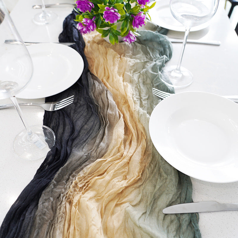 Tablecloths and Linens with Tie-Dye Black-Gray Curtains for Weeding Parties Ceremony Photography Banquet Event Party