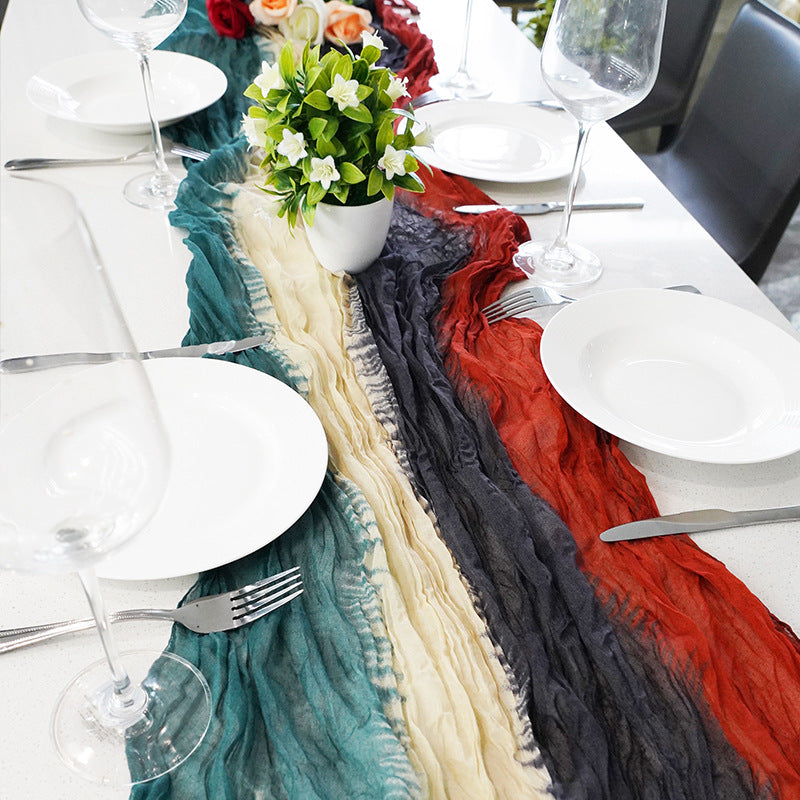 Tablecloths and Linens with Tie-Dye Red-Blue Curtains for Weeding Parties Ceremony Photography Banquet Event Party