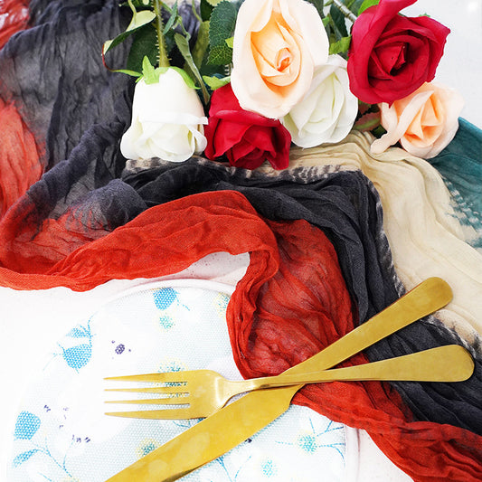 Tablecloths and Linens with Tie-Dye Red-Blue Curtains for Weeding Parties Ceremony Photography Banquet Event Party - KetieStory