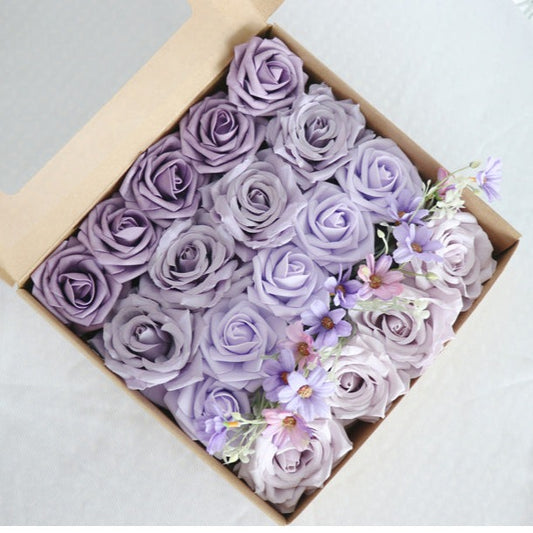 Purple Roses Flower Box Silk Flower for Wedding Party Decor Proposal - KetieStory