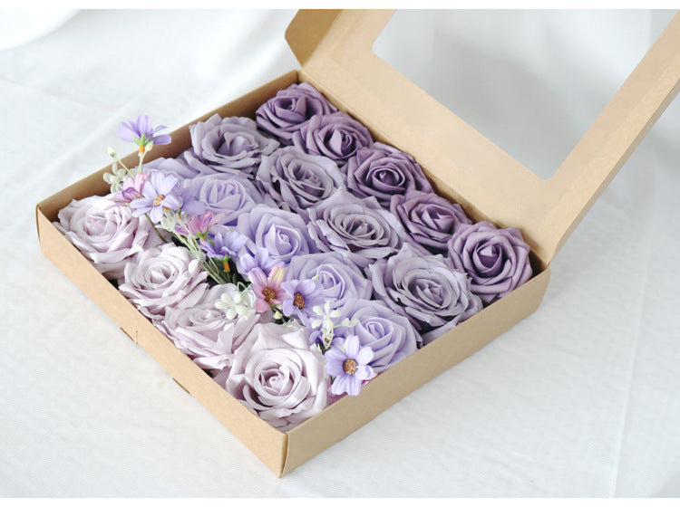 Purple Roses Flower Box Silk Flower for Wedding Party Decor Proposal