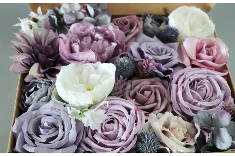 Purple Flower Box Silk Flower for Wedding Party Decor Proposal