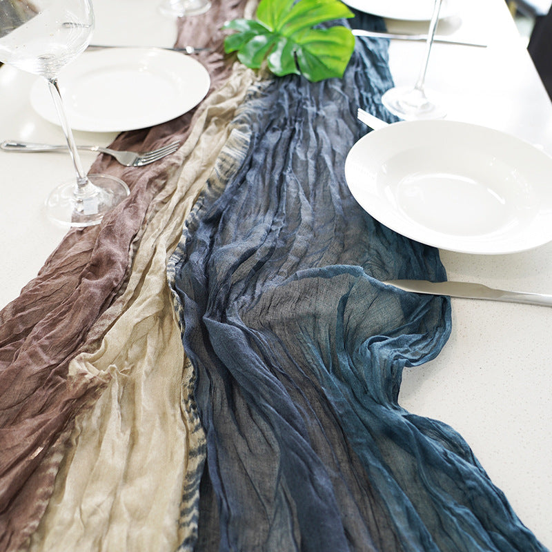 Tablecloths and Linens with Tie-Dye Teal Blue Curtains for Weeding Parties Ceremony Photography Banquet Event Party
