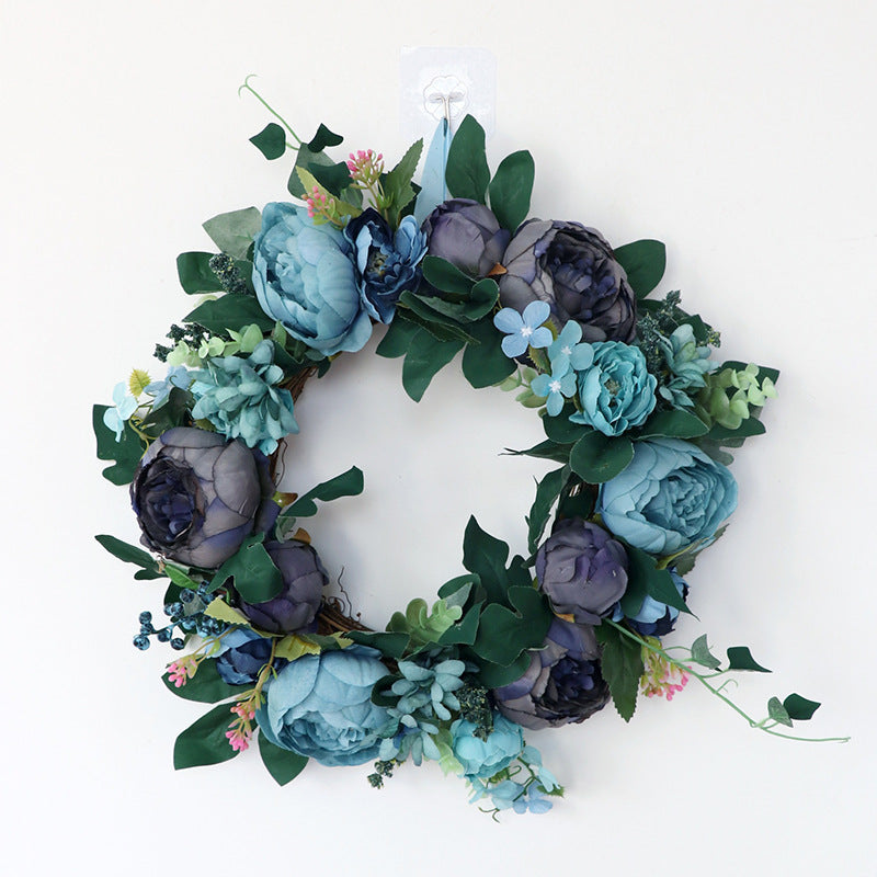 Vintage Blue Peonies Wreath