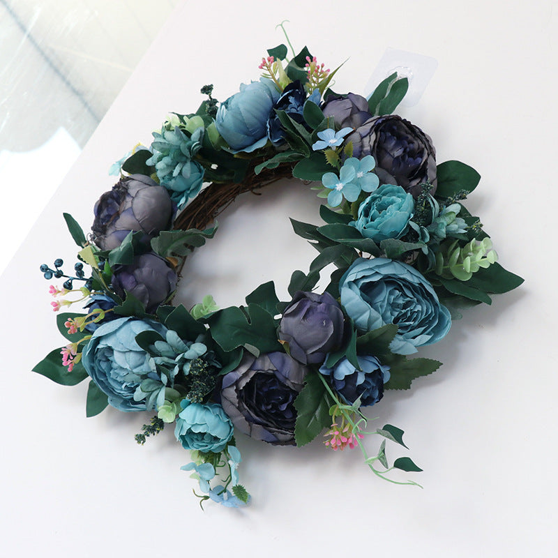 Vintage Blue Peonies Wreath