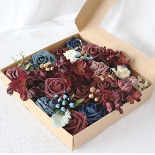 Dark Red Blue Roses Flower Box Silk Flower for Wedding Party Decor Proposal - KetieStory