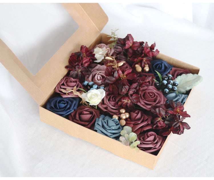 Dark Red Blue Roses Flower Box Silk Flower for Wedding Party Decor Proposal - KetieStory