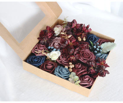 Dark Red Blue Roses Flower Box Silk Flower for Wedding Party Decor Proposal - KetieStory