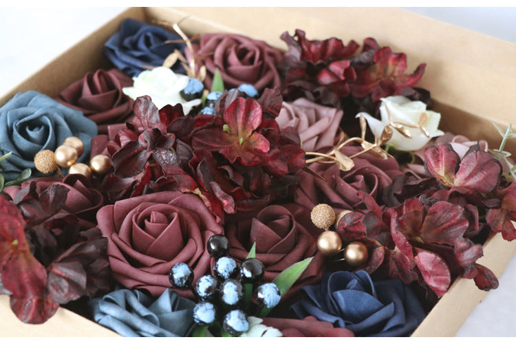 Dark Red Blue Roses Flower Box Silk Flower for Wedding Party Decor Proposal - KetieStory