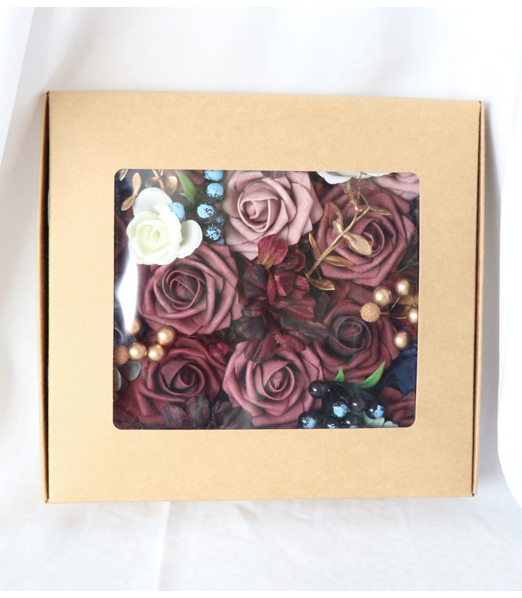 Dark Red Blue Roses Flower Box Silk Flower for Wedding Party Decor Proposal - KetieStory