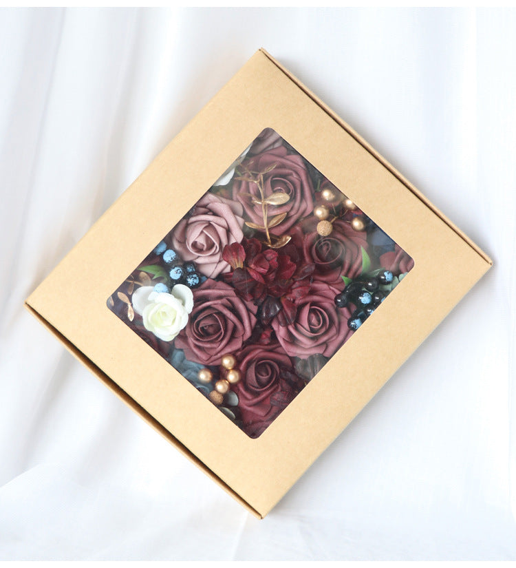 Dark Red Blue Roses Flower Box Silk Flower for Wedding Party Decor Proposal - KetieStory