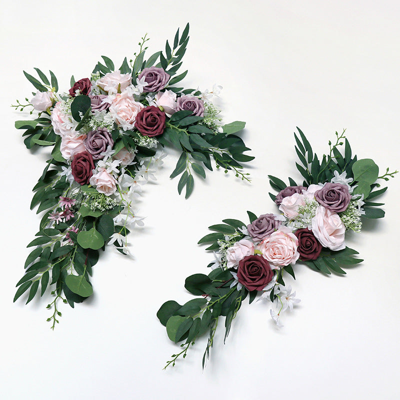 Wedding Arch Flowers Decor with Vintage Lotus Root Powder Light Pink Roses