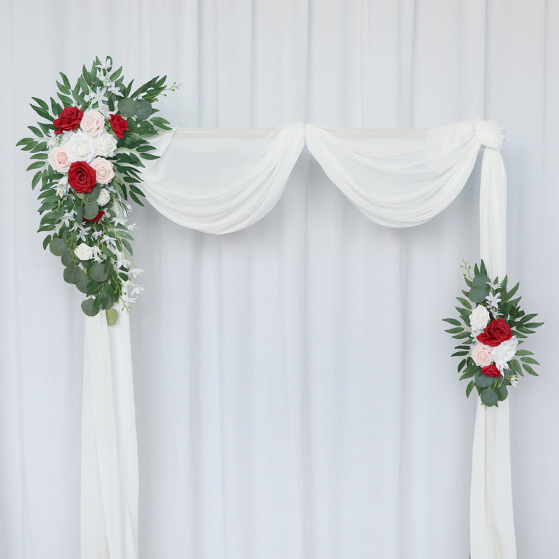 Wedding Arch Flowers Decor with Red Pink Roses - KetieStory