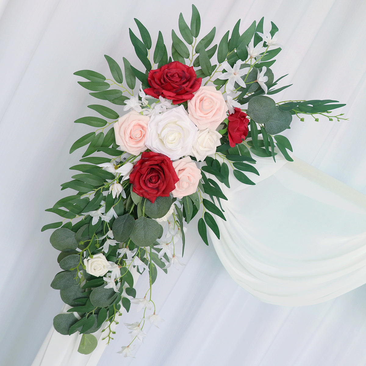 Wedding Arch Flowers Decor with Red Pink Roses - KetieStory