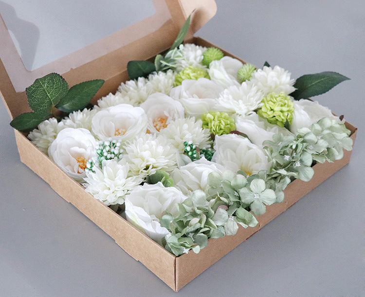 White Green Flower Box Silk Flower for Wedding Party Decor Proposal
