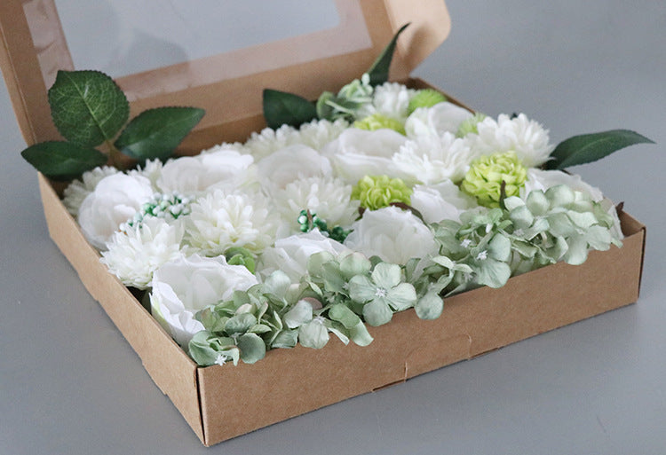 White Green Flower Box Silk Flower for Wedding Party Decor Proposal