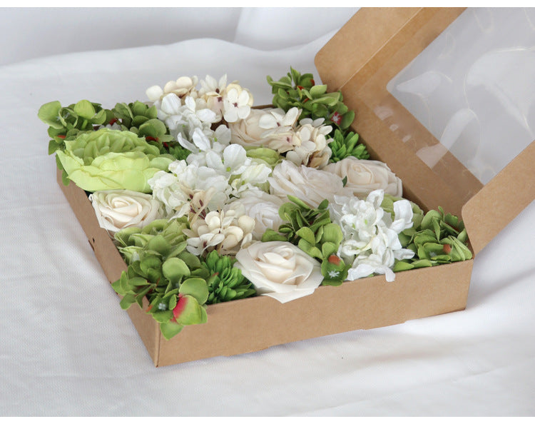 White Green Hydrangea Roses Flower Box Silk Flower for Wedding Party Decor Proposal