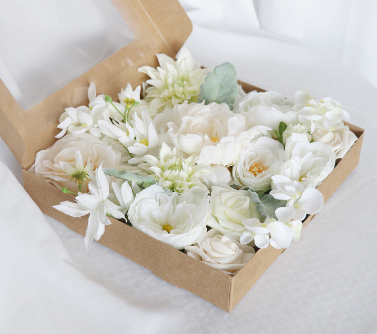 White Green Peony Flower Box Silk Flower for Wedding Party Decor Proposal