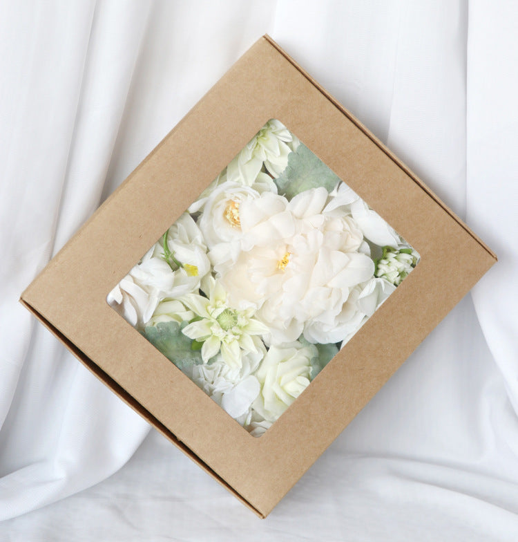 White Green Peony Flower Box Silk Flower for Wedding Party Decor Proposal