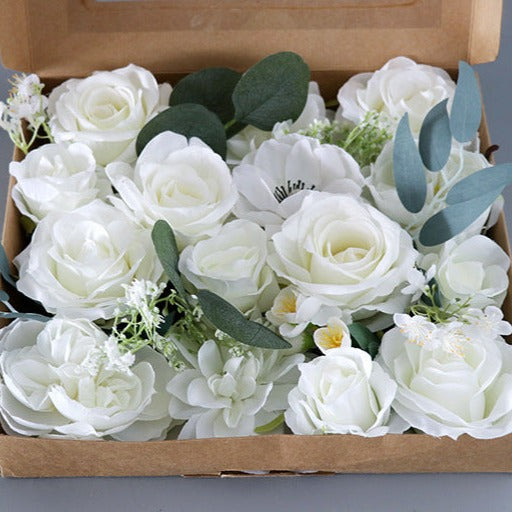 Flower Box White Roses Silk Flower for Wedding Party Decor Proposal