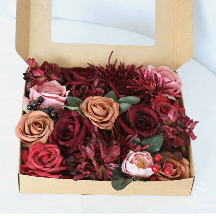 Dark Red Roses Flower Box Silk Flower for Wedding Party Decor Proposal