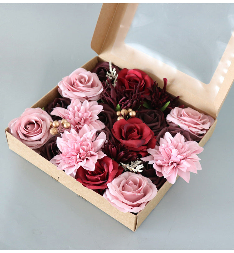 Pink Red Roses Flower Box Silk Flower for Wedding Party Decor Proposal