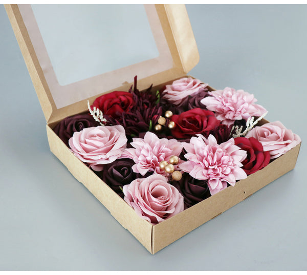 Pink Red Roses Flower Box Silk Flower for Wedding Party Decor Proposal ...
